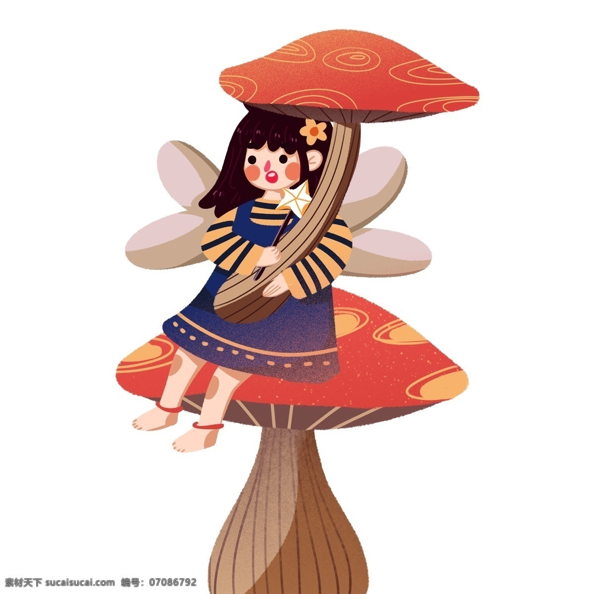 手绘 蘑菇 仙子 图案 女孩 卡通女孩 设计元素 简约 花仙子 蘑菇仙子 装饰图案 元素设计 手绘元素 psd元素