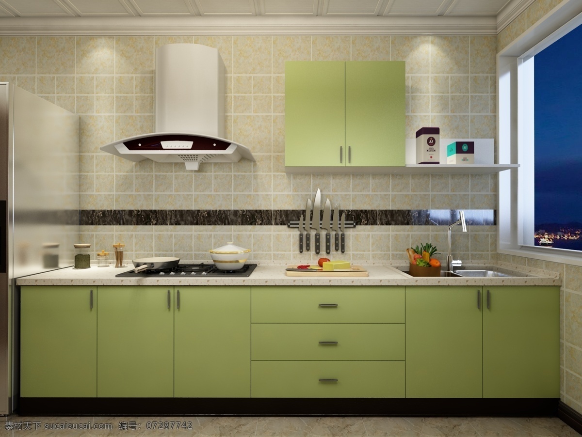 现代橱柜 厨房 吊柜 地柜 现代风格 环境设计 室内设计