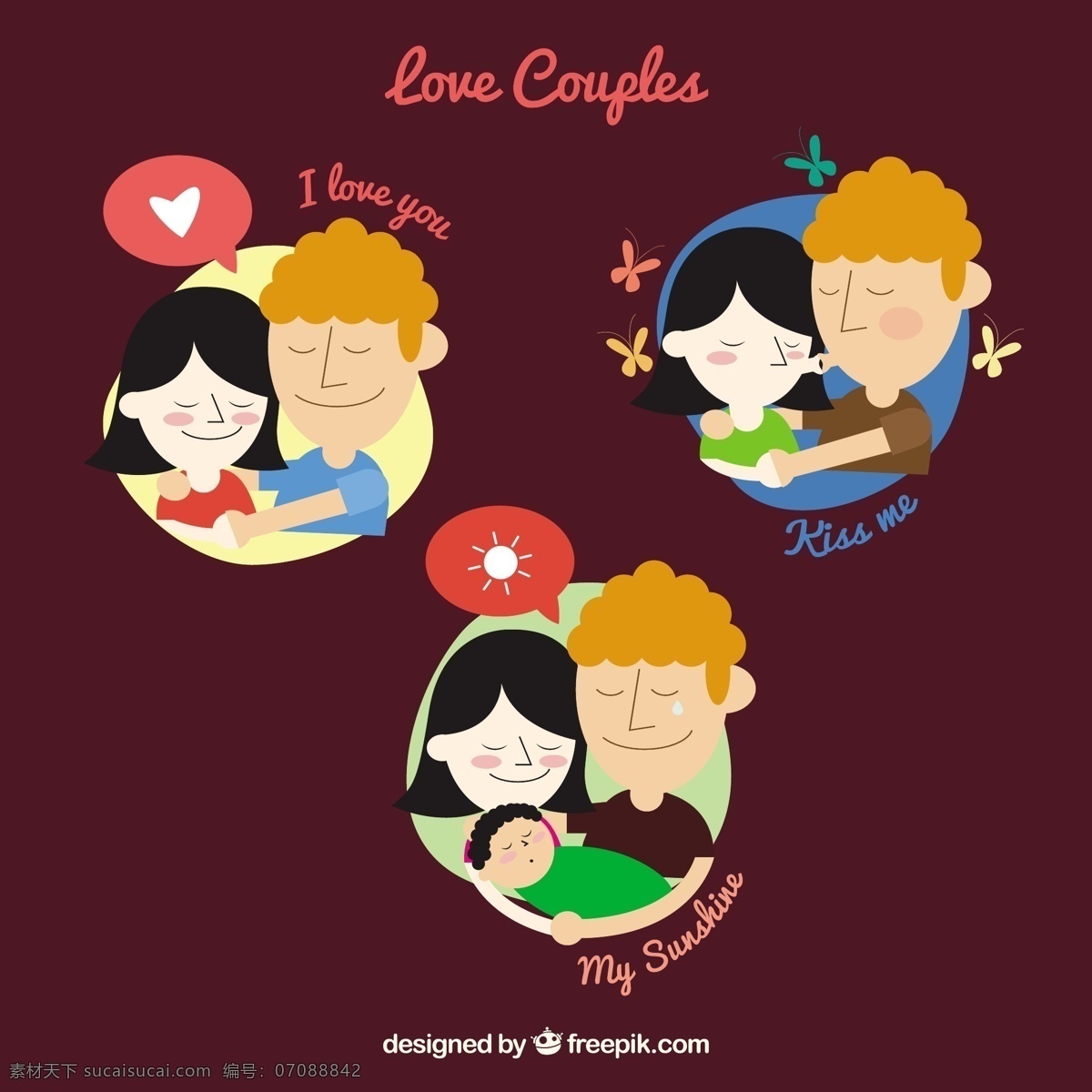 爱夫妇的插图 心 爱 情人节 庆祝 情侣 插画 浪漫 漂亮 天 夫妻 相爱 二月 爱情 浪漫主义 红色