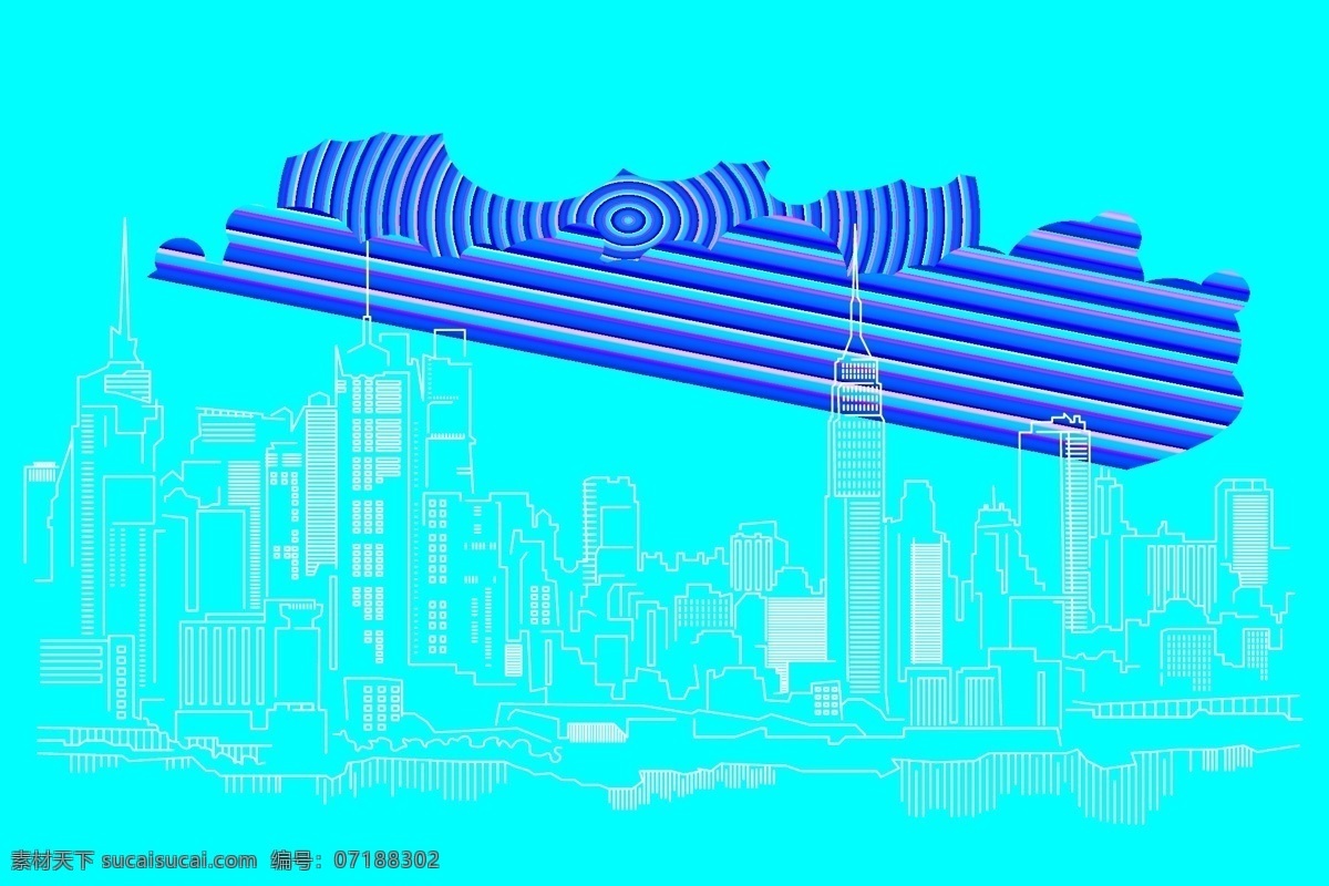 线描 城市 建筑 矢量 高楼大厦 纽约 天际线 天空 天边 水墨 水彩 晕染 卡通 矢量素材