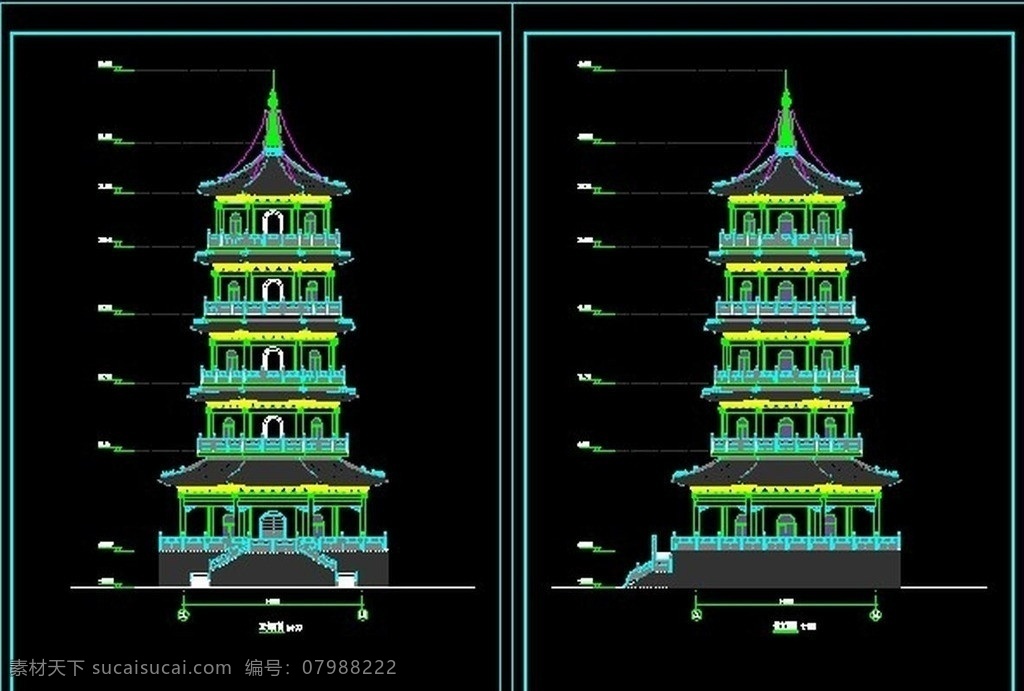 五层塔施工图 五层塔 施工图 塔 古建 仿古 施工图纸 cad设计图 源文件 dwg