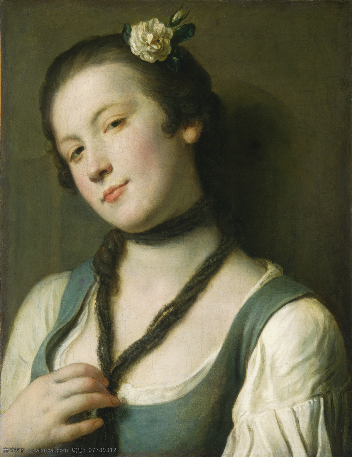 少女像 年轻女子 慵懒 白皙的皮肤 半身肖像 头戴鲜花 古典油画 油画 文化艺术 绘画书法