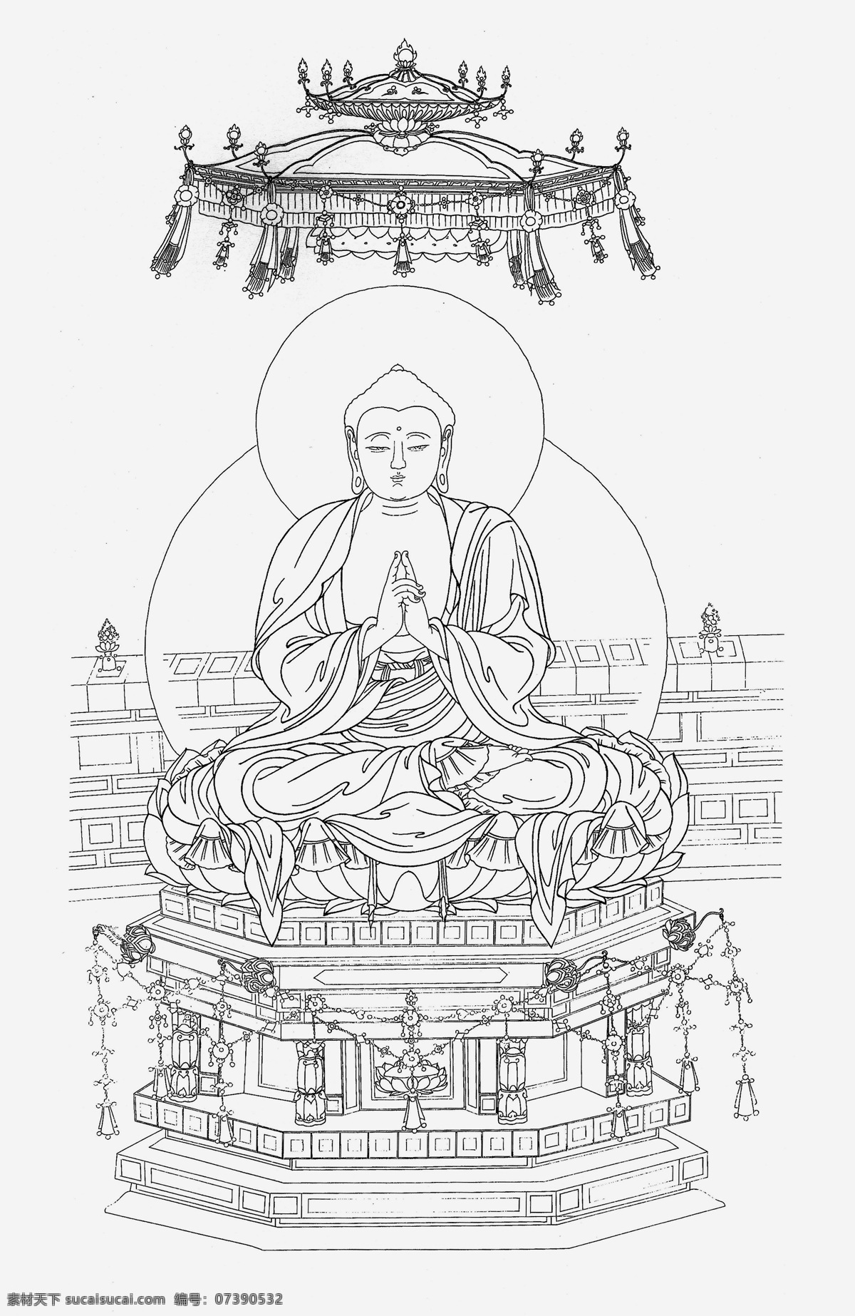 宝林寺佛像 宗教 佛教 佛祖 菩萨 神仙 袈裟 赤脚 华盖 莲台 宝座 古典 国画 工笔 白描 线描 传统 装饰 民族风 中国元素 白描大图 绘画书法 文化艺术
