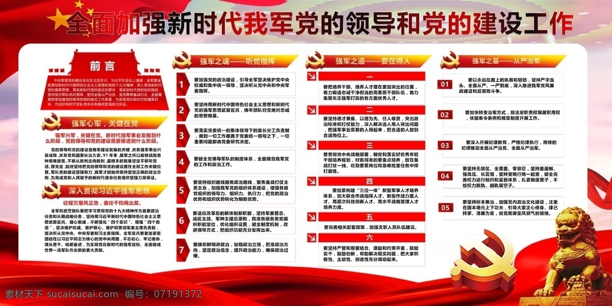 全面 加强 新时代 我军 党 领导 党的建设 工作 党建 展板 两件套 核心 建设 不忘初心 牢记使命 砥砺前行 党建展板 展板设计