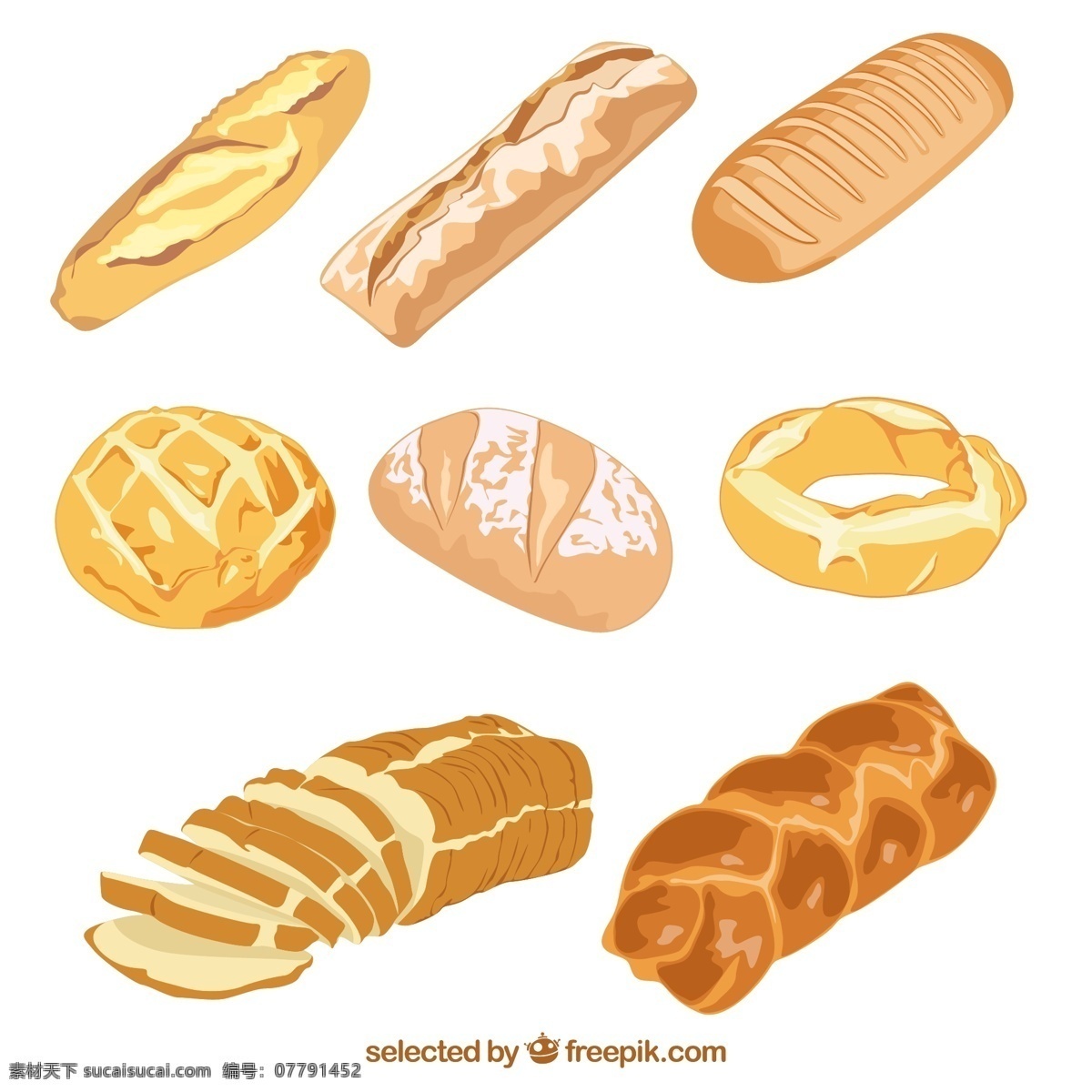 美味面包矢量 菠萝包 吐司 面包 烘培 食物 切片面包 矢量图 ai格式 图标 标签 生活百科 餐饮美食
