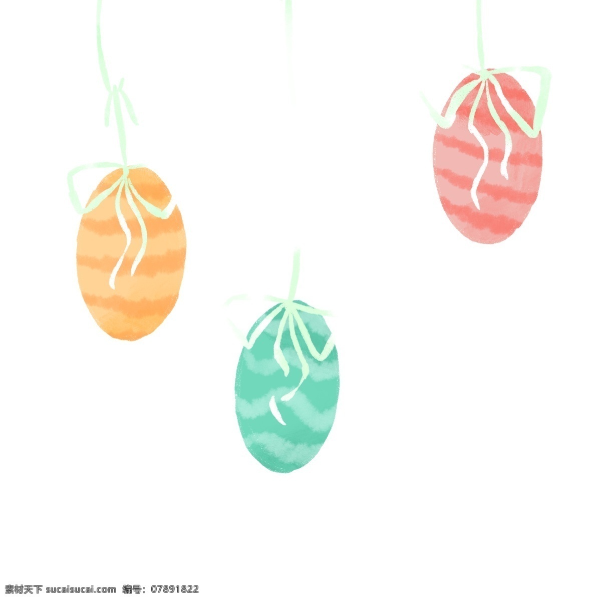 彩色 创意 纹理 彩蛋 元素 光泽 质感 悬挂 绳子 卡通插画 可爱
