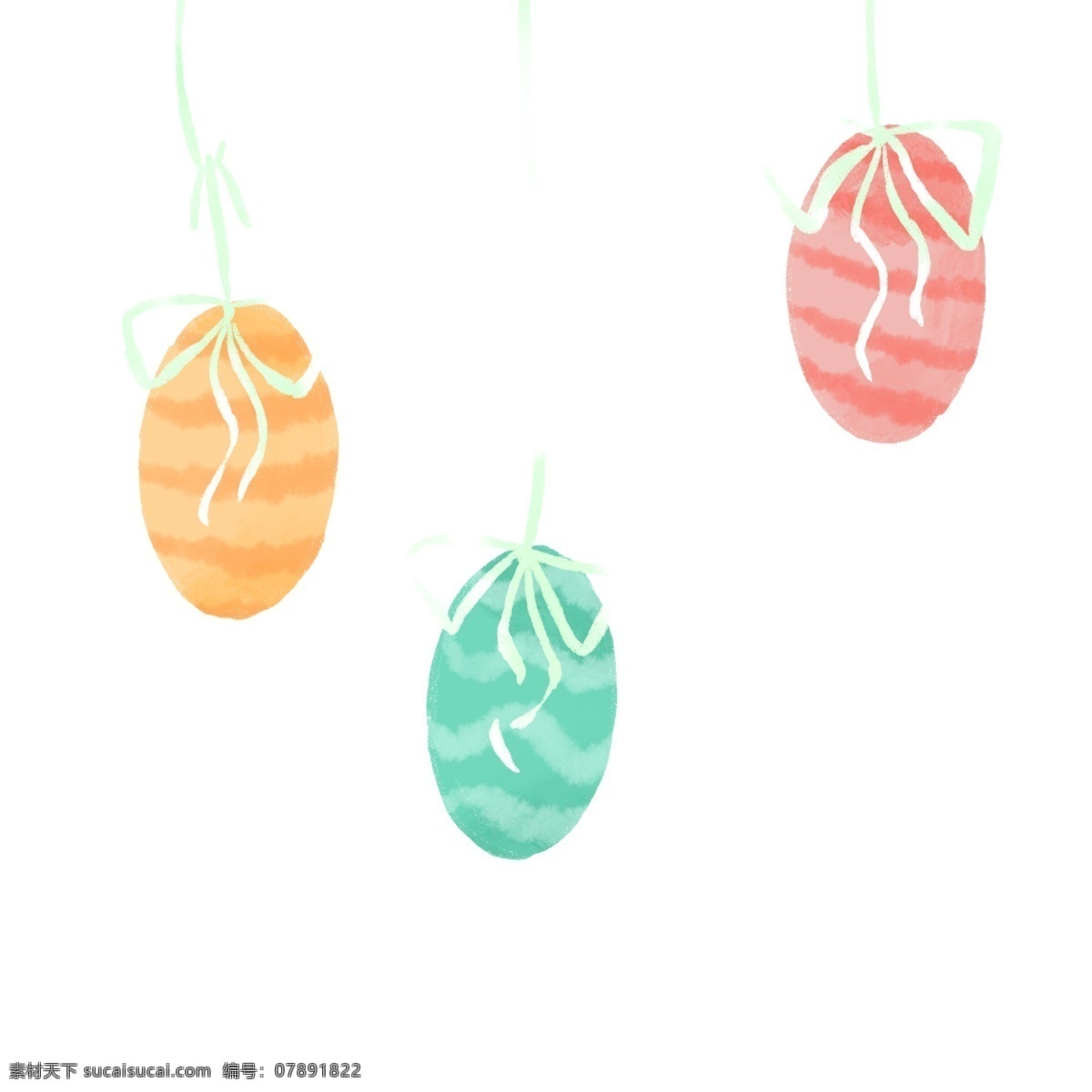 彩色 创意 纹理 彩蛋 元素 光泽 质感 悬挂 绳子 卡通插画 可爱