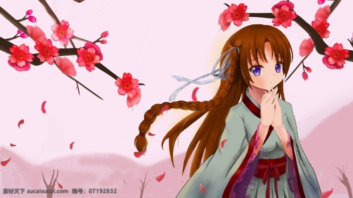 动漫 人物 陪 去 看 花海 古风 桃花 少女