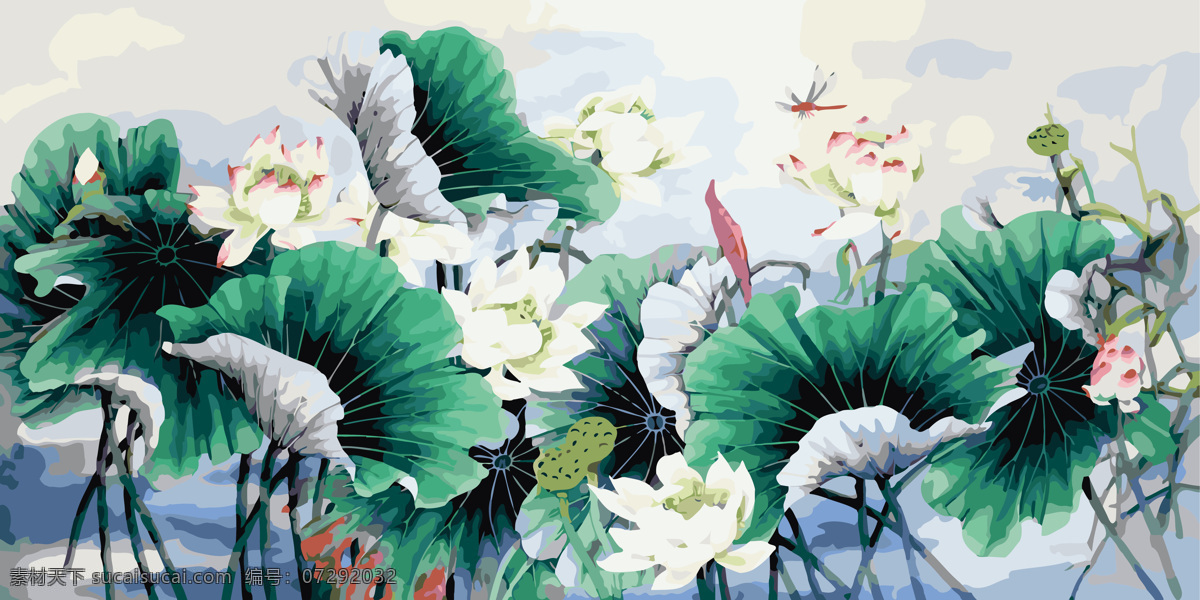 荷塘月色 娇颜盛放 数字油画 油画 艺术 装饰画 荷花 文化艺术 绘画书法