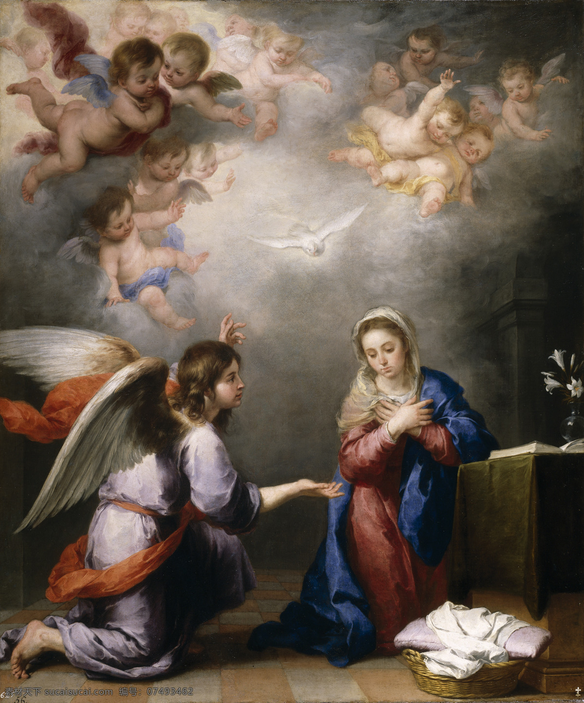 大师 画家 动物 油画 飞行 装饰画 ca annunciation the esteban bartolome murillo 人物 高清 西方 国外 现代 家居装饰素材