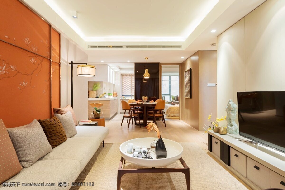 简约 客厅 个性 茶几 装修 效果图 电视机 方形吊顶 灰色 电视 背景 墙 灰色电视柜 灰色沙发 橘色沙发背景