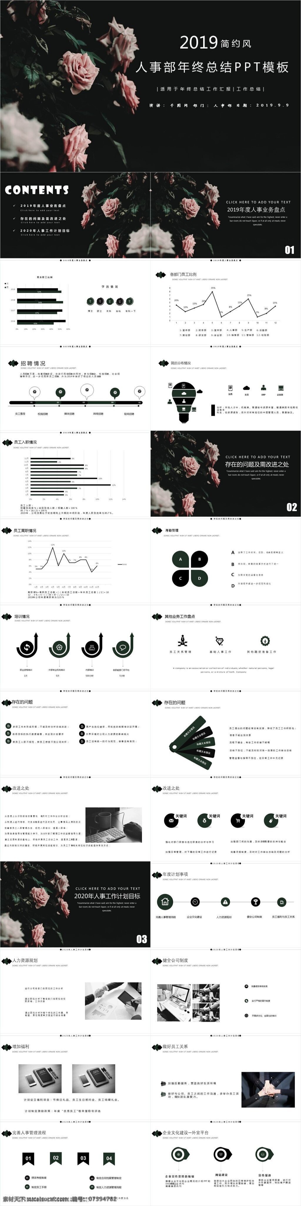 深绿 简约 风 人事部 年终 总结 模板 汇报ppt 简约风ppt 内容型ppt 年会ppt 深绿ppt 通用ppt 鲜花ppt 演讲ppt 总结ppt