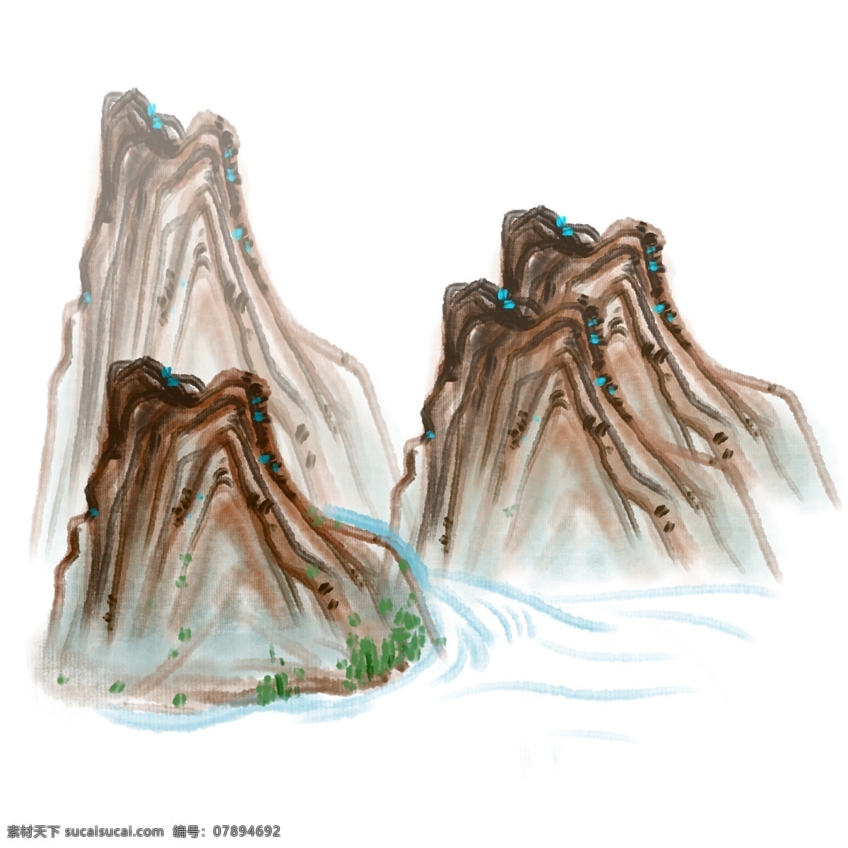 手绘 水墨 山峰 水 插画 水墨山峰 中国画 高山流水 国画 青山 水墨山水插画 水墨花草 远山流水