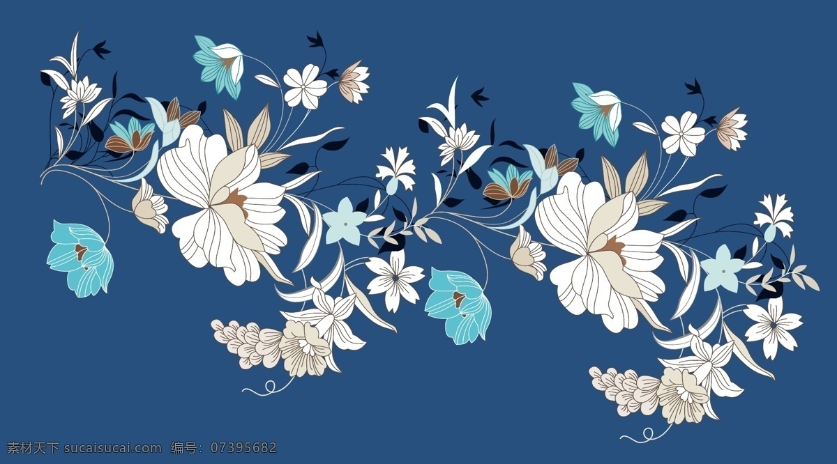 蓝色 线条 花 服装花 线条花 手绘花 数码 底纹边框 背景底纹