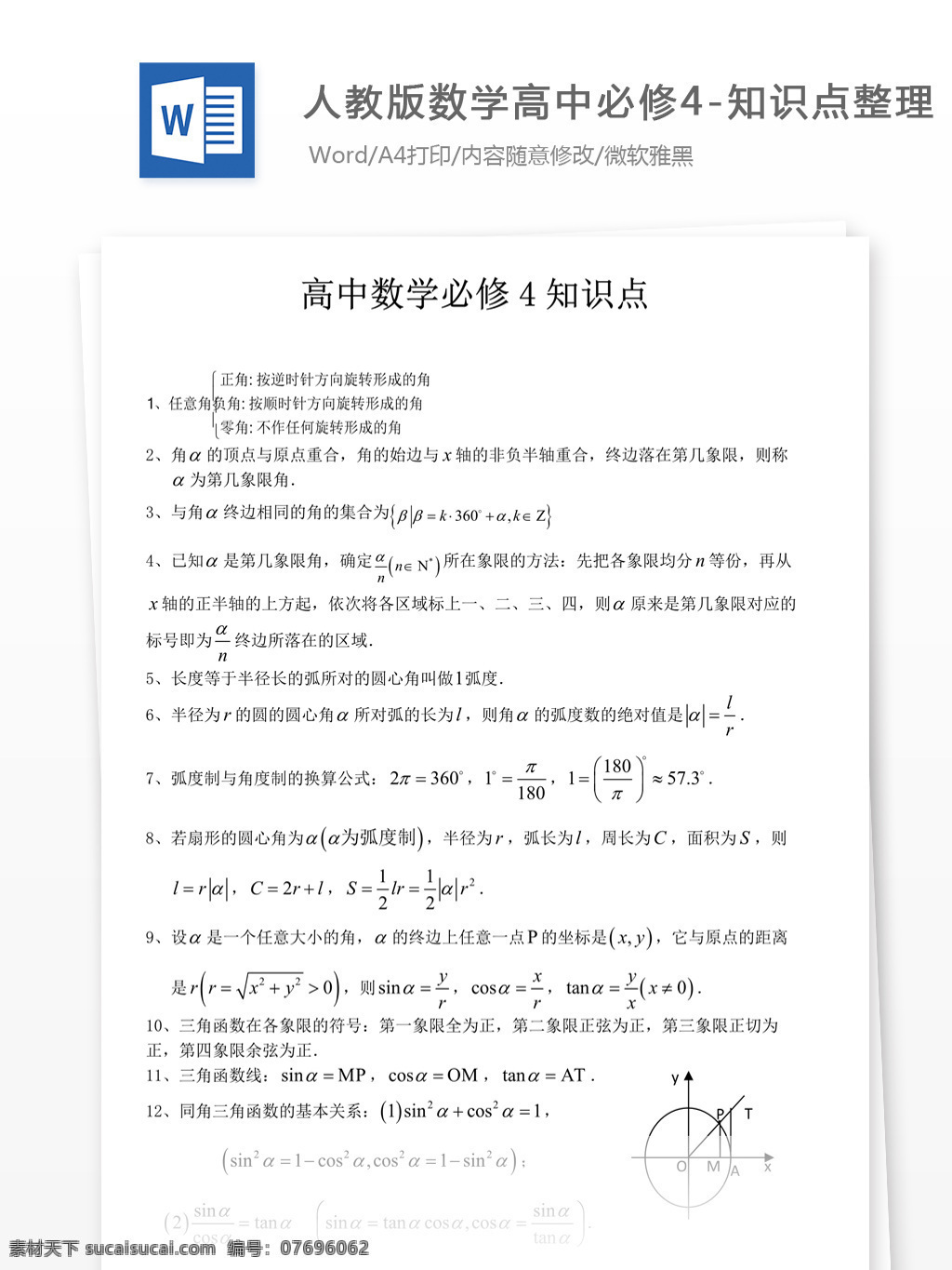 人教 版 数学 高中 必修 知识点 整理 高考 高中数学 数学练习题 人教版 数学知识整理 数学必修4 高中必修4