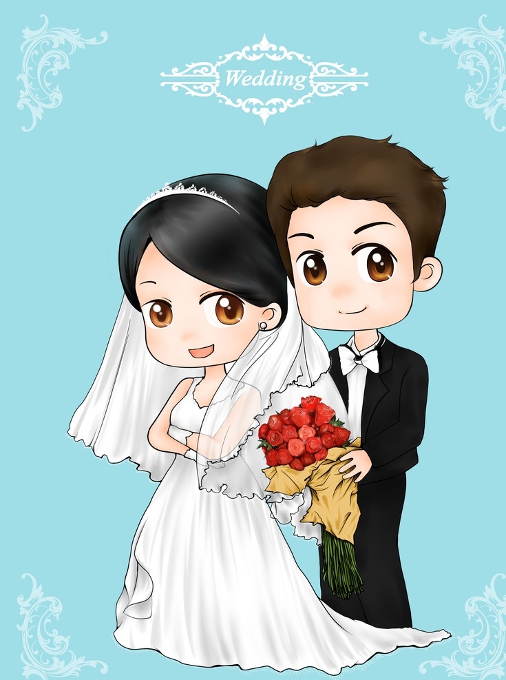结婚 婚礼 新婚 新郎 新娘 q版 卡通 动漫 甜蜜 请帖 婚庆 动漫动画 动漫人物