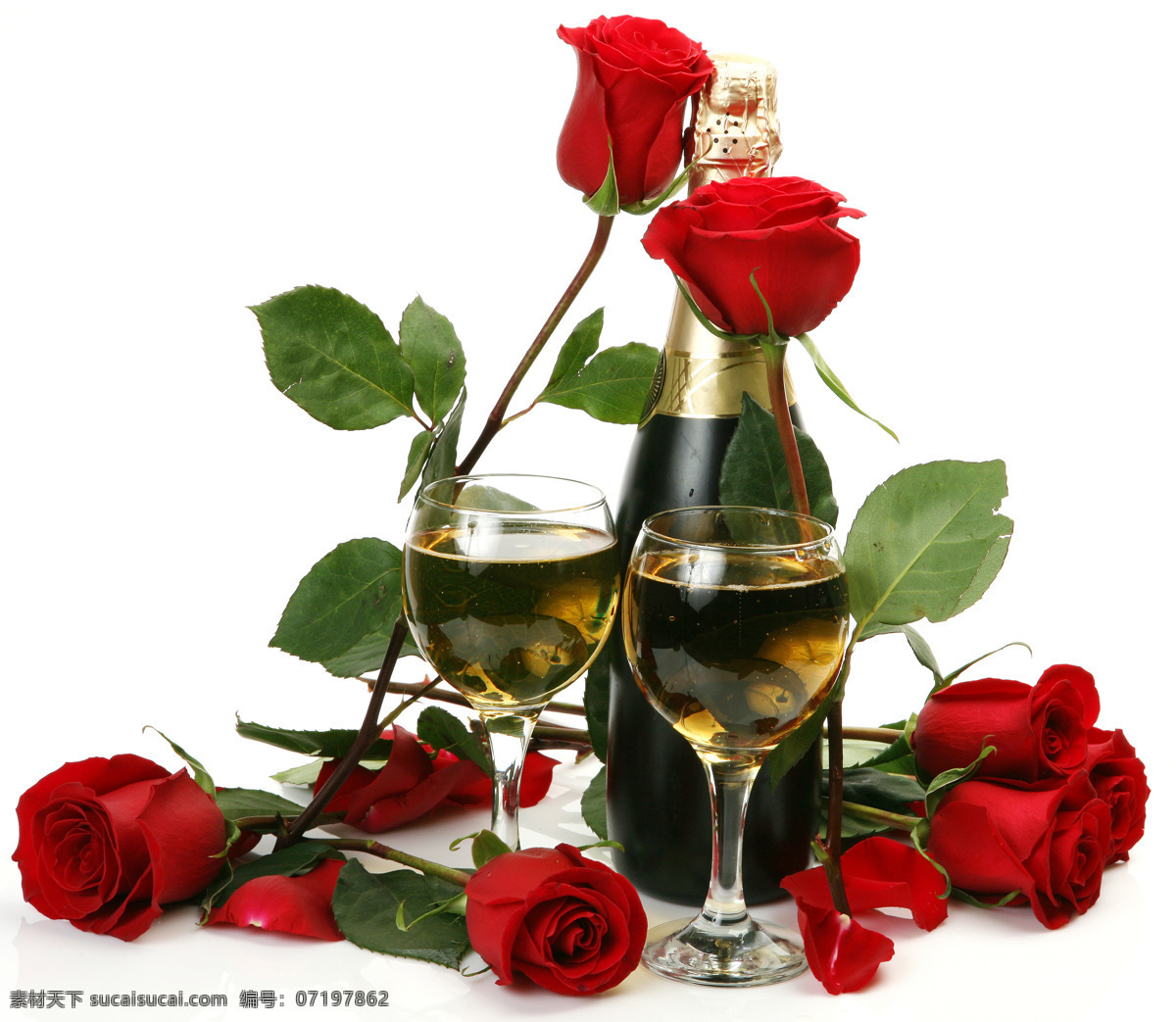 玫瑰花 香槟 美酒 鲜花 酒杯 高脚杯 红玫瑰 酒瓶 酒类图片 餐饮美食
