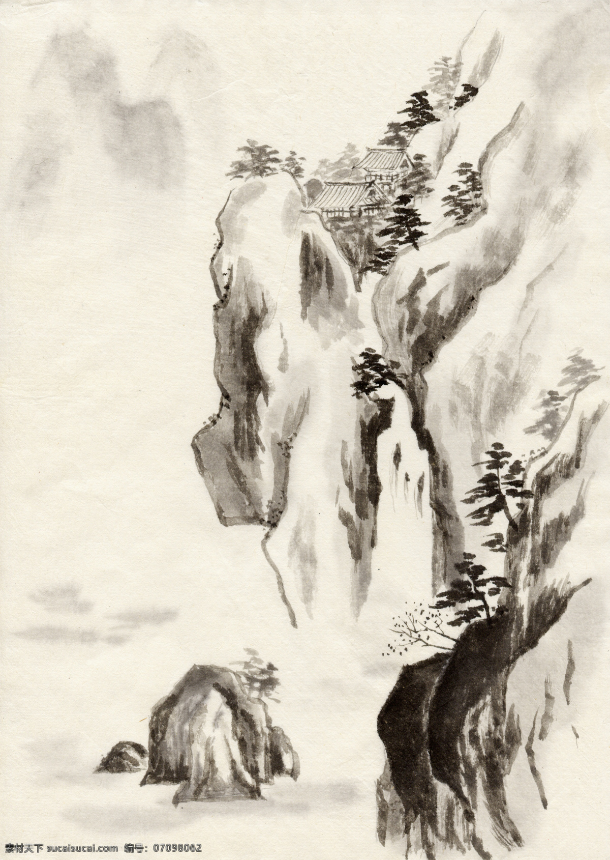 水墨山水 水墨画 山水画 仿古 古典 山 水 云 流水 古建筑 树 绘画书法 文化艺术