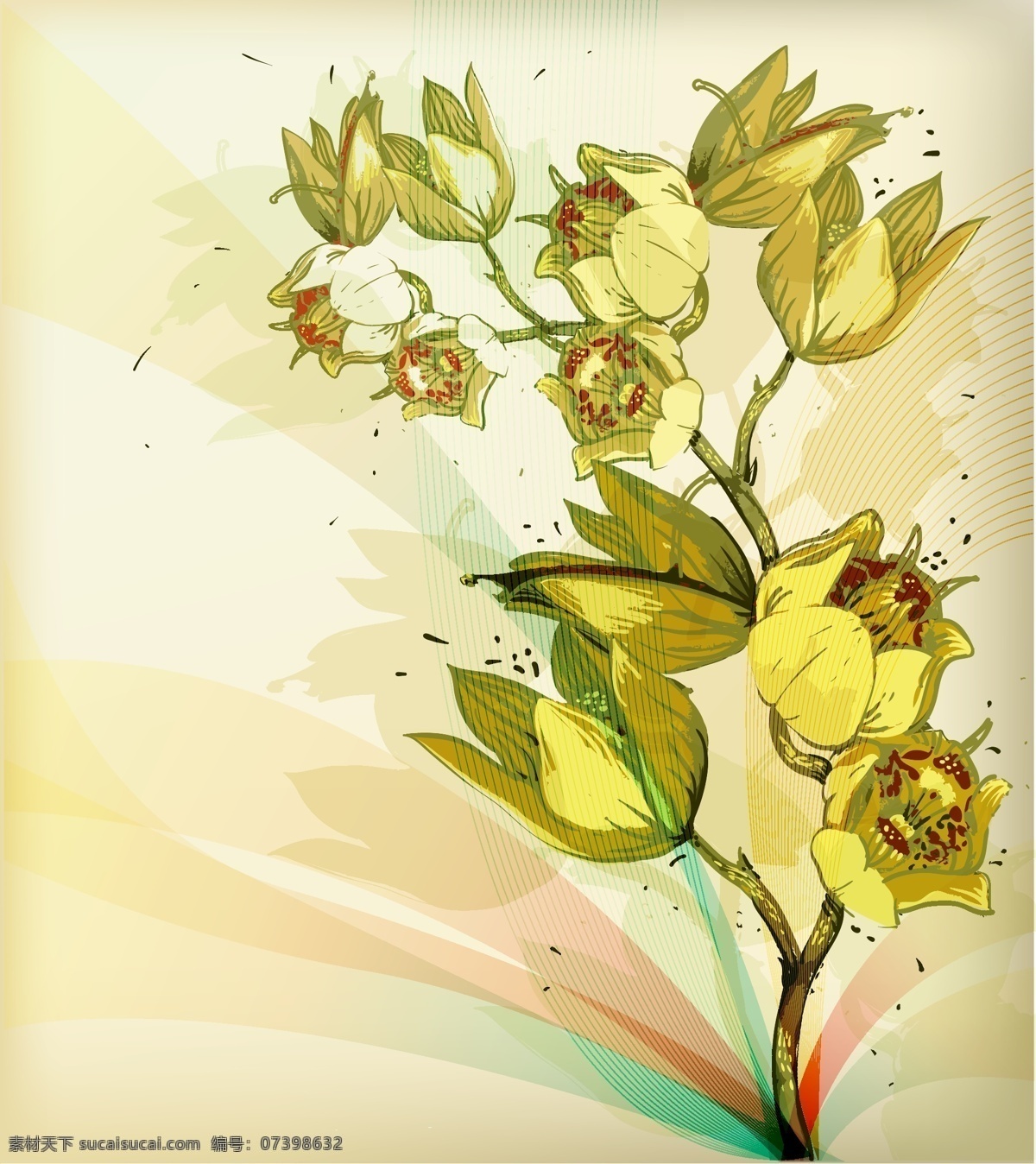 手绘 花朵 背景 矢量 淡雅 花 花纹 水彩 水粉 线稿