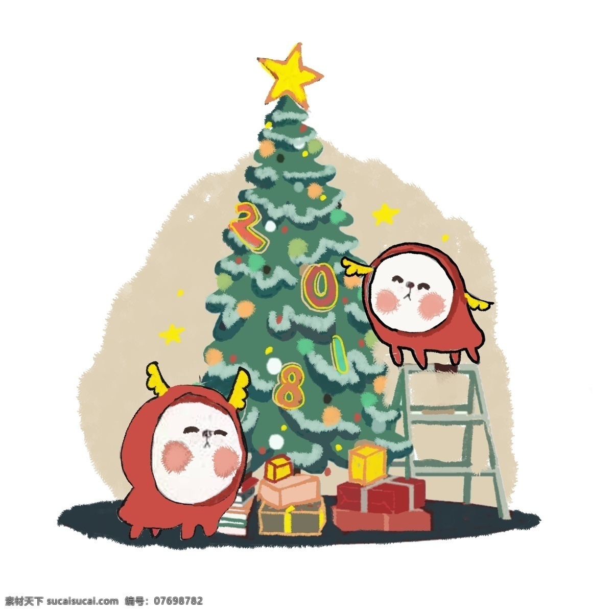 圣诞 可爱 麋鹿 圣诞树 礼物 2018 平安夜 祝福 新年 欢乐 小麋鹿 小狗 彩带 2019 网购 merry christmas 松树 红绿 西方节日 五星