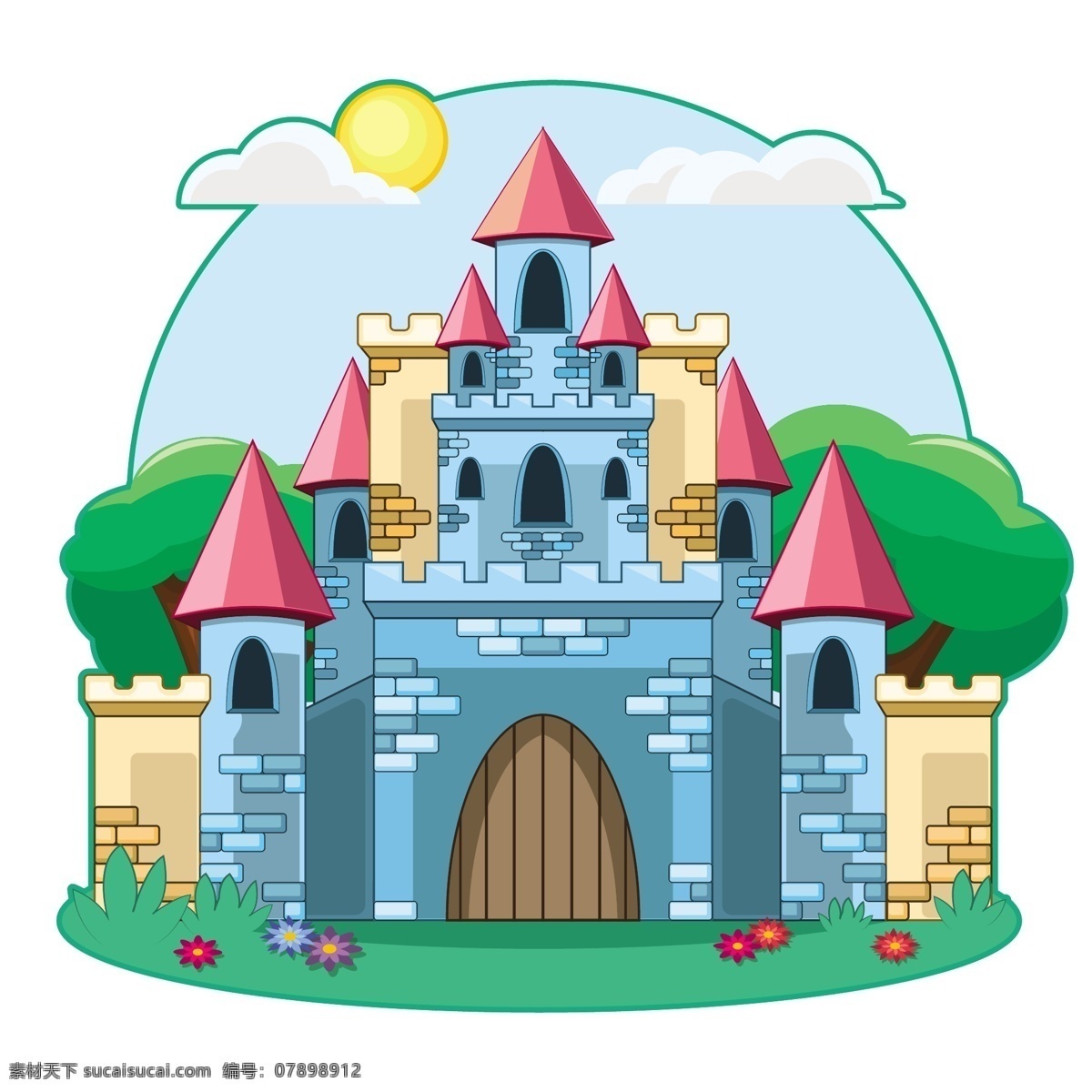 手绘 卡通 城堡 背景 卡通城堡 设计背景 儿童 插画 矢量素材
