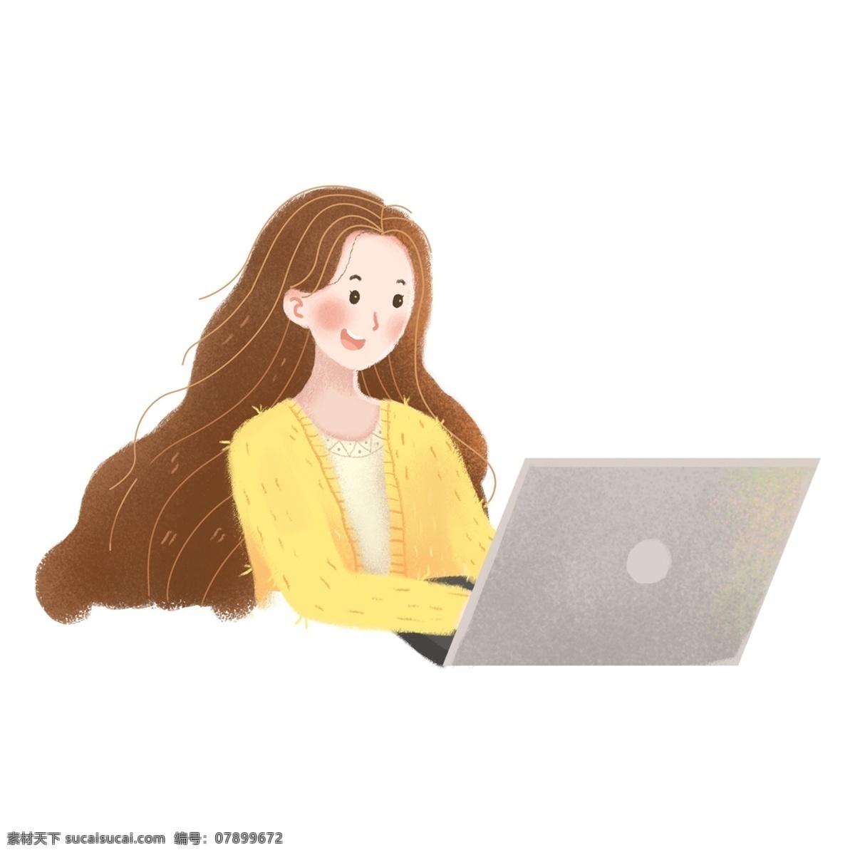 清新 卡通 少女 人物 元素 长发女孩 插画元素 女孩设计元素 电脑