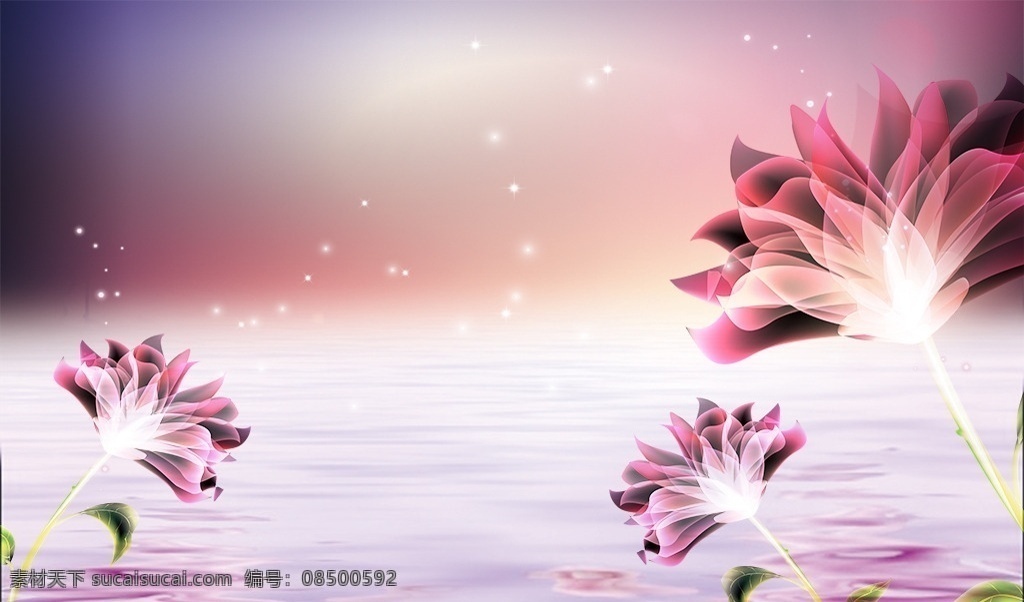 水中 百合 背景 墙 分层 高清 花卉 温馨 浪漫 电视背景墙 背景墙系列