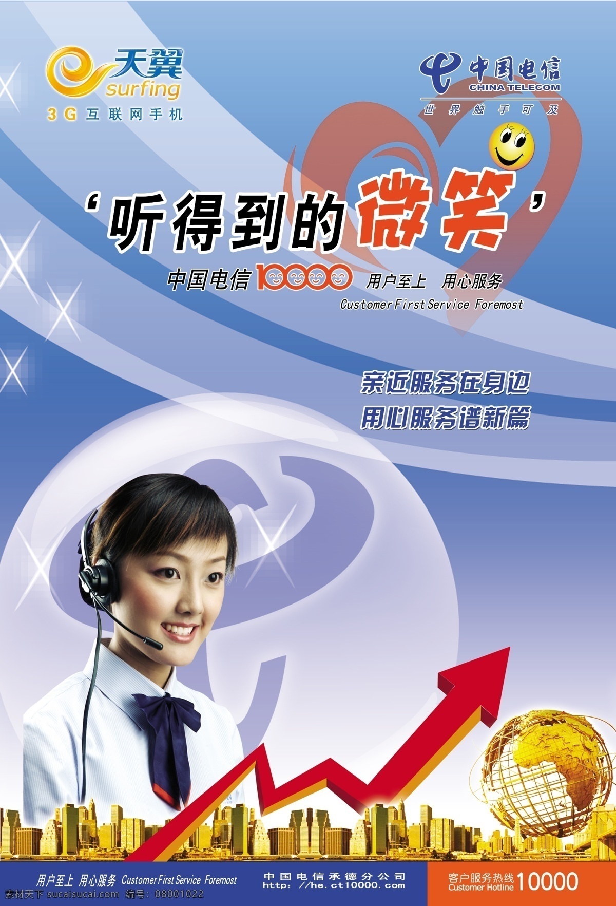 电信客服海报 电信 客户服务 微笑 红心 笑脸 分层 源文件