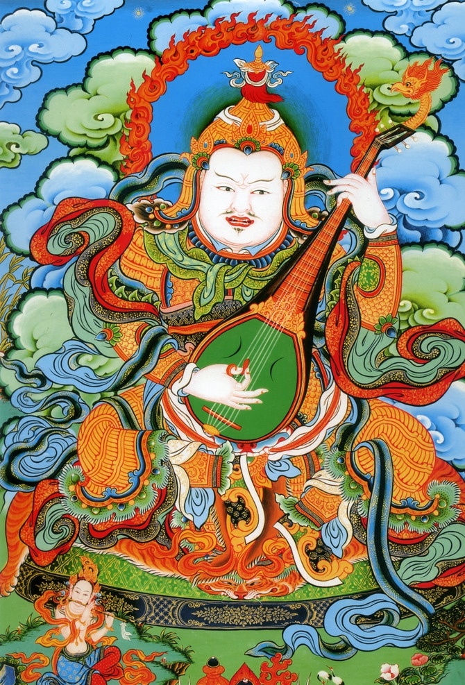 四大天王 东方 持 国 天王 唐卡 西藏 藏文化 佛教 绘画 宗教绘画 书画 文化艺术 宗教信仰