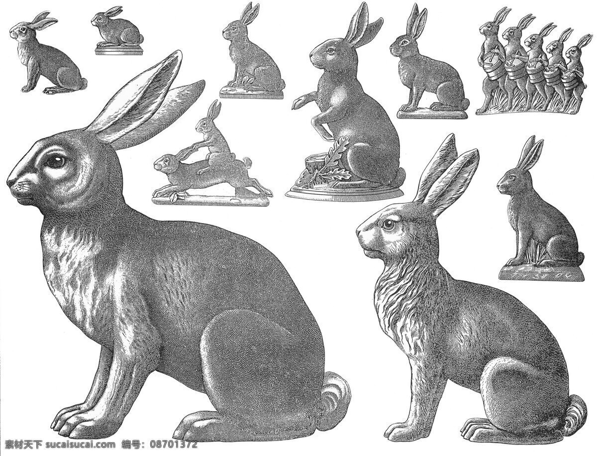 手绘兔子 兔子 手绘 素描 形态各异 复活节兔子 复活节素材 动物 家禽家畜 生物世界