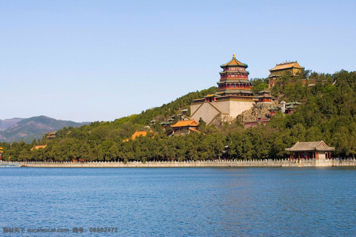 颐和园风景 颐和园 建筑 湖 河水 蓝色 山丘 素材拍摄 建筑园林 园林建筑