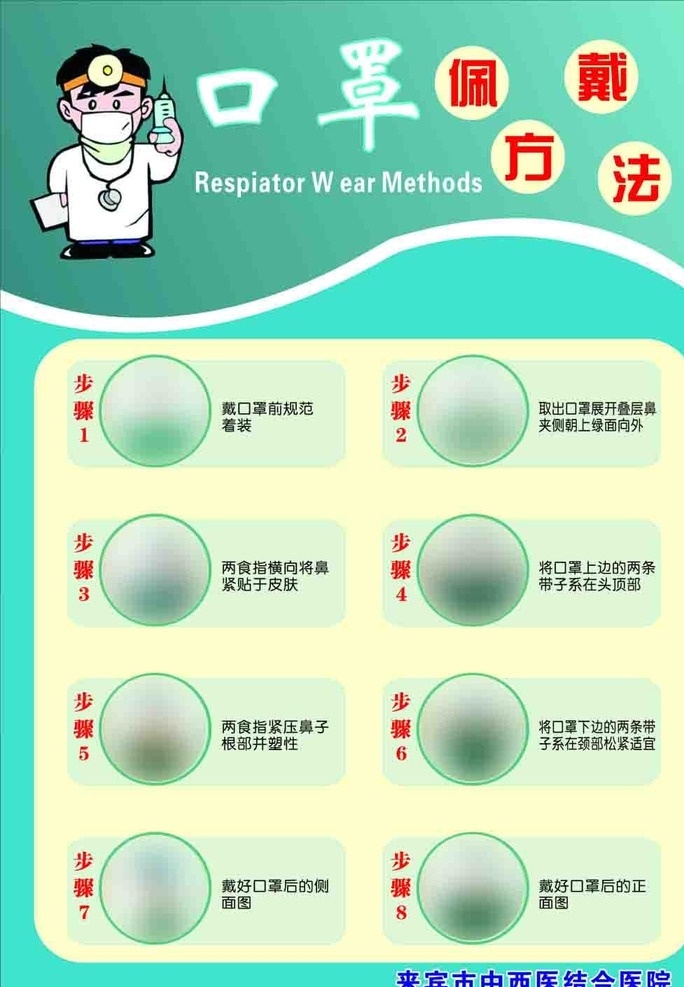 口罩佩戴方法 带口罩的医生 带口罩的美女 设计图 矢量 展板模板