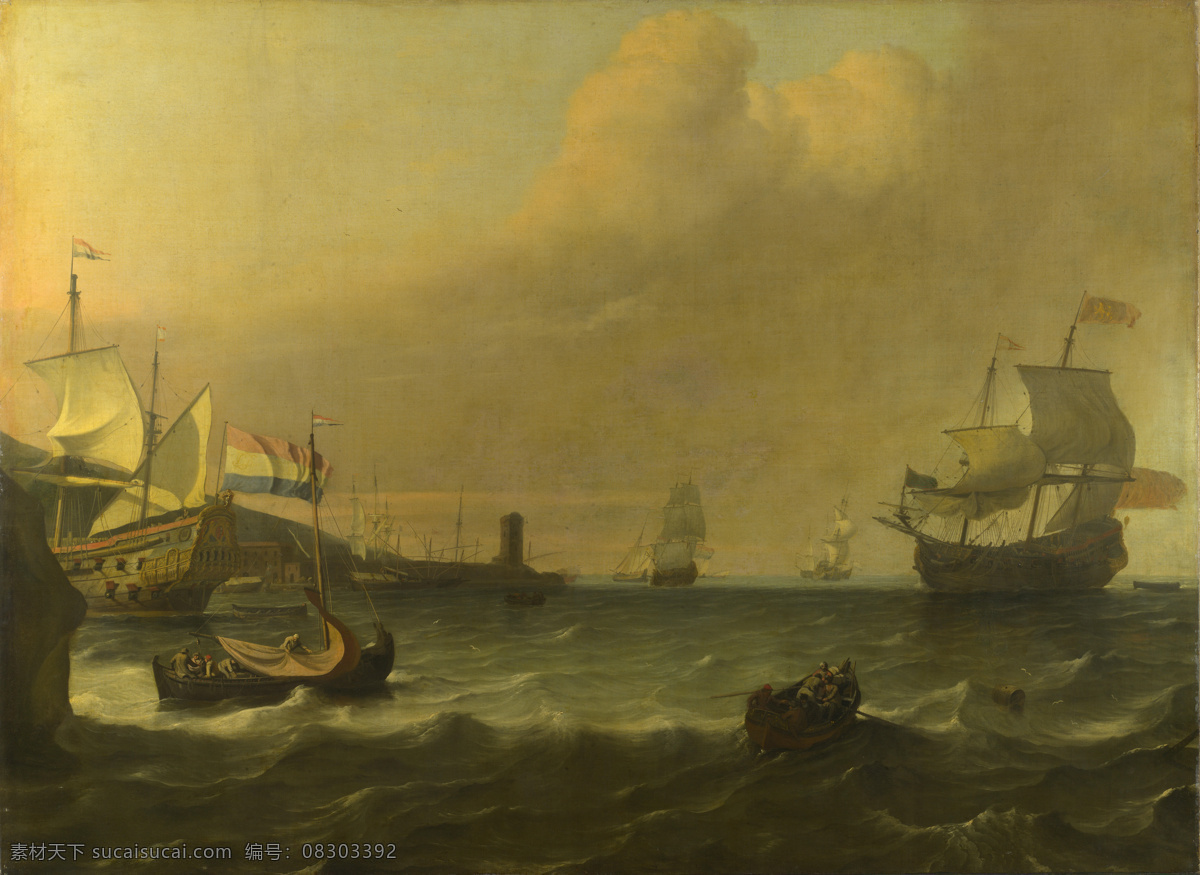 port 大师 画家 古典 画 建筑 景物 装饰画 油画 mediterranean entering menofwar dutch bakhuizen ludolf 人物 高清 西方 国外 现代 家居装饰素材