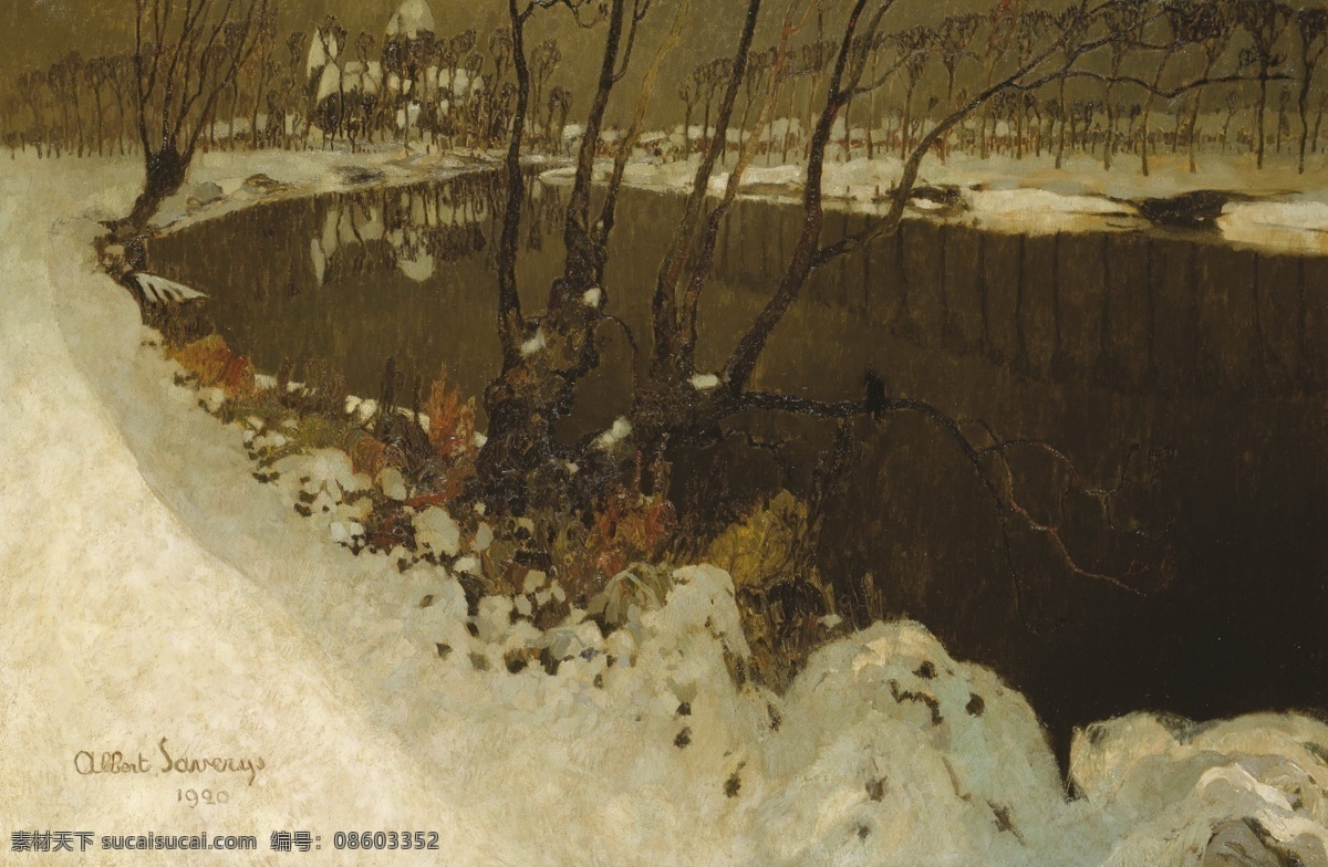 raven 西方 古典 风景 建筑 自然 水景 山水 田园 印象派 写实主义 油画 装饰画 black with snowlandscape saverys albert 高清 印象 画派 无 框 画
