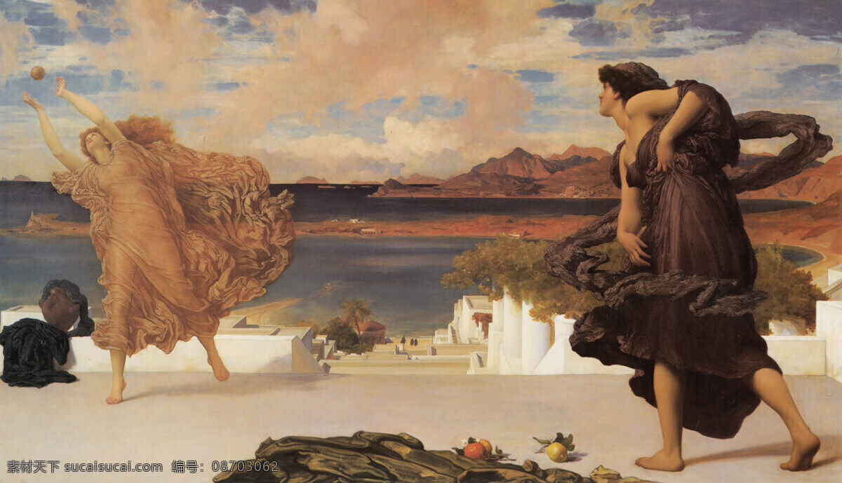 玩 球 希腊 女孩 绘画书法 世界名画 文化艺术 油画 弗雷德里 克莱顿 家居装饰素材