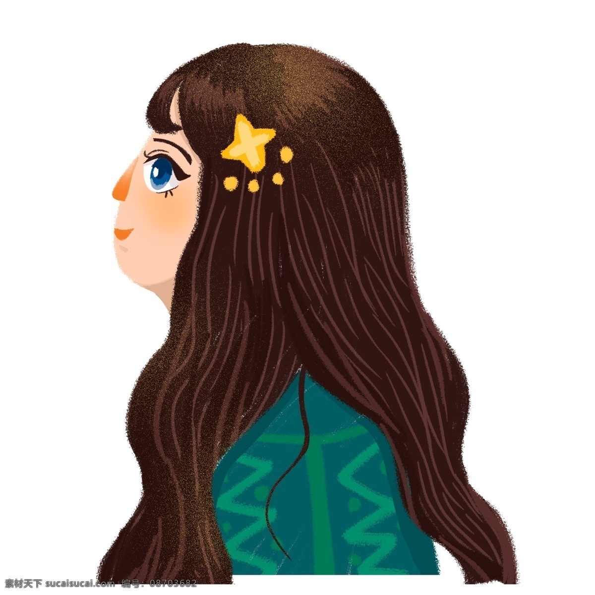 彩绘 梦幻 女孩 人物 侧面 商用 元素 插画 卡通 可爱 抬头仰望