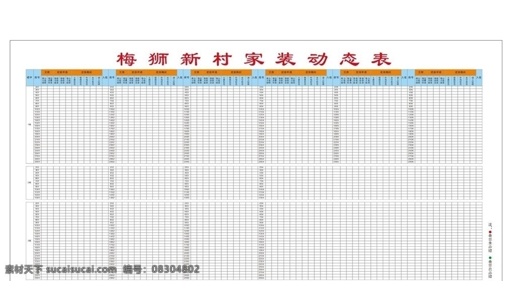 家装动态表 楼层动态图 交房情况表 装修一览表 楼层号表格 展板