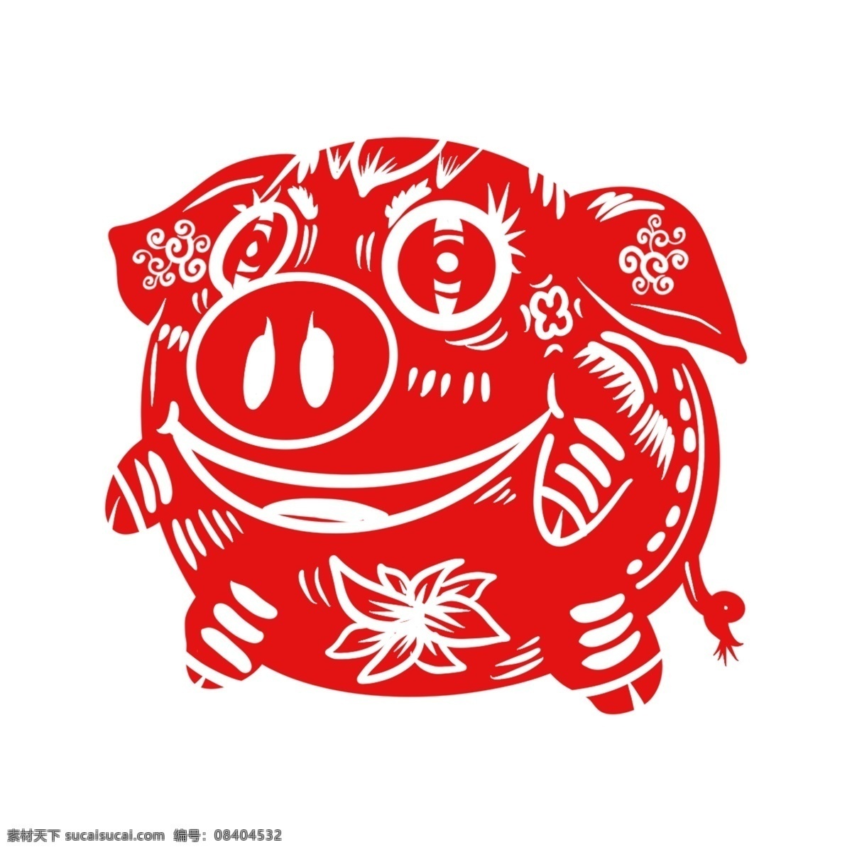 可爱 剪纸 过新年 春节 除夕 2019 新年 手绘 卡通 猪 2019年 猪年 红色剪纸猪