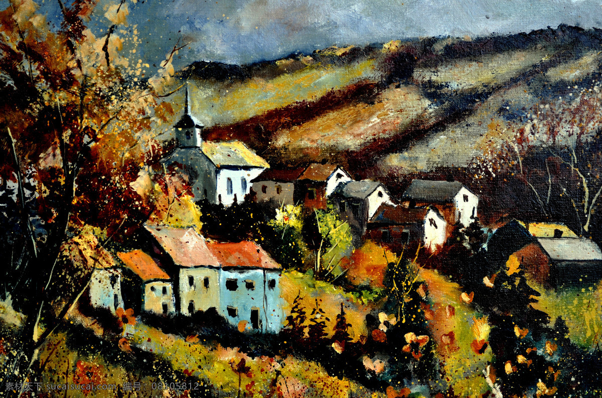 村庄 风景 风景画 挂画 绘画 绘画书法 景色 欧美油画 油画 山村 秋色 设计素材 模板下载 山村秋色 油画风景 艺术 油画艺术 秋天 深秋 秋季 秋景 山峦 西方油画 油画作品 文化艺术 家居装饰素材