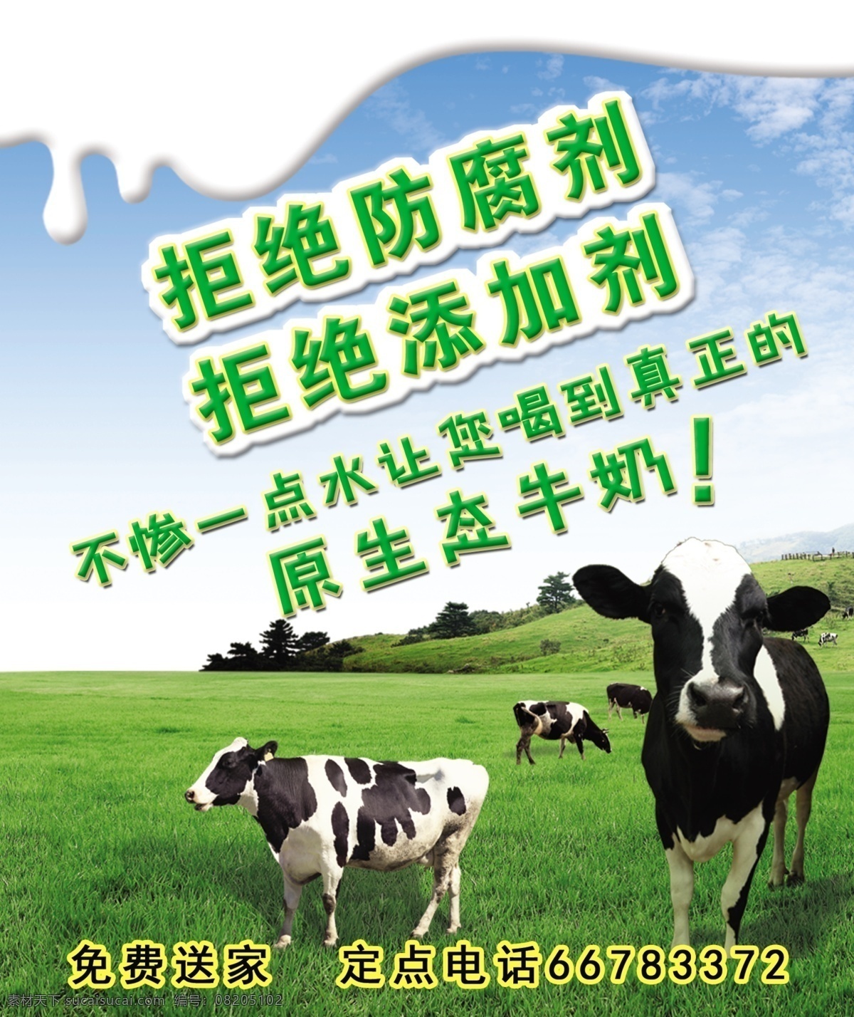 牛奶海报 奶牛 草原 山 蓝天 白云 牛奶 奶点