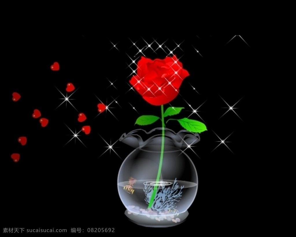 红玫瑰与鱼 红玫瑰摇动 鱼缸 鱼 花瓣飘 动画 动画专辑 多媒体 flash 动画素材 swf