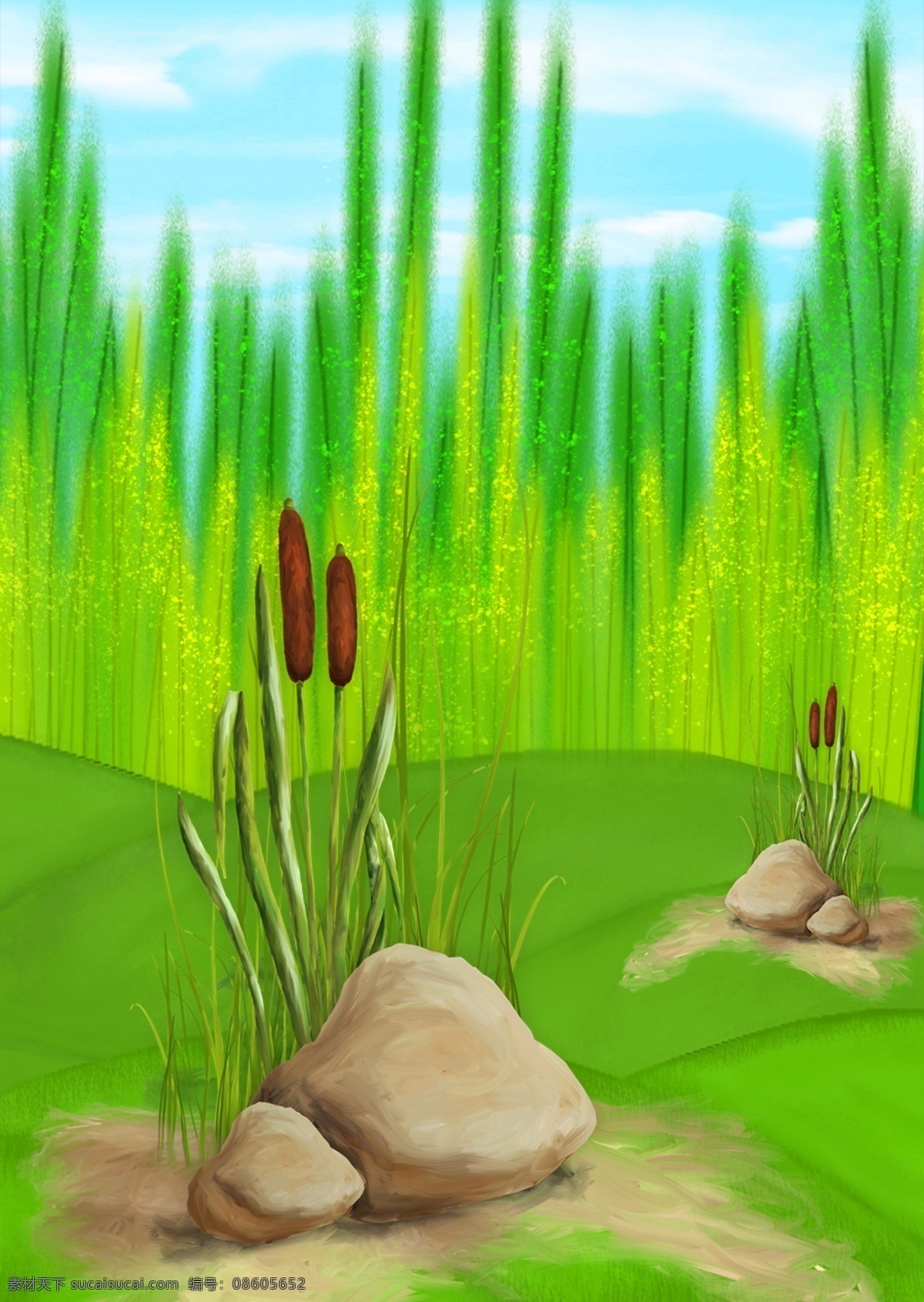 风景 景色 元素 植物 插画 模板 手绘