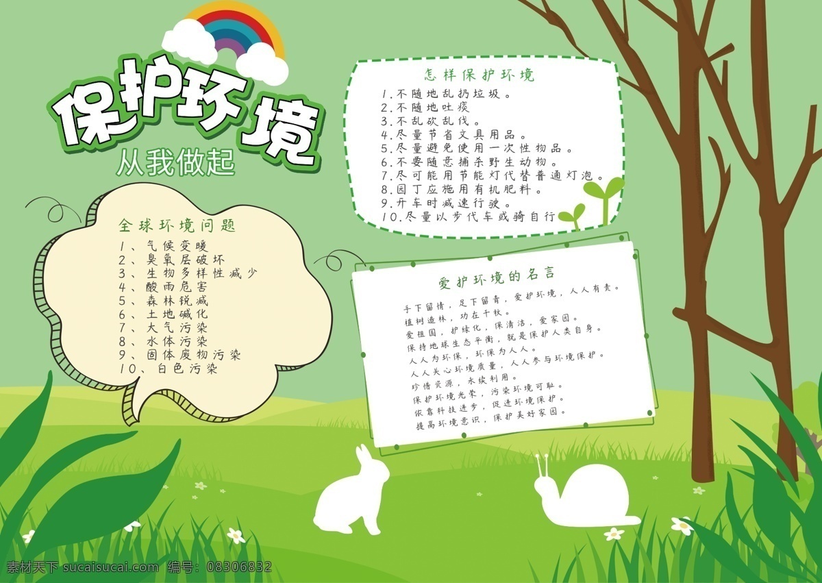 原创 保护 环境 兔子 生态 公益 环保 小报 手 抄报 绿色 小清新 草地 森林 保护环境 简约 地球 做起 爱护环境 生态地球 手抄报 树
