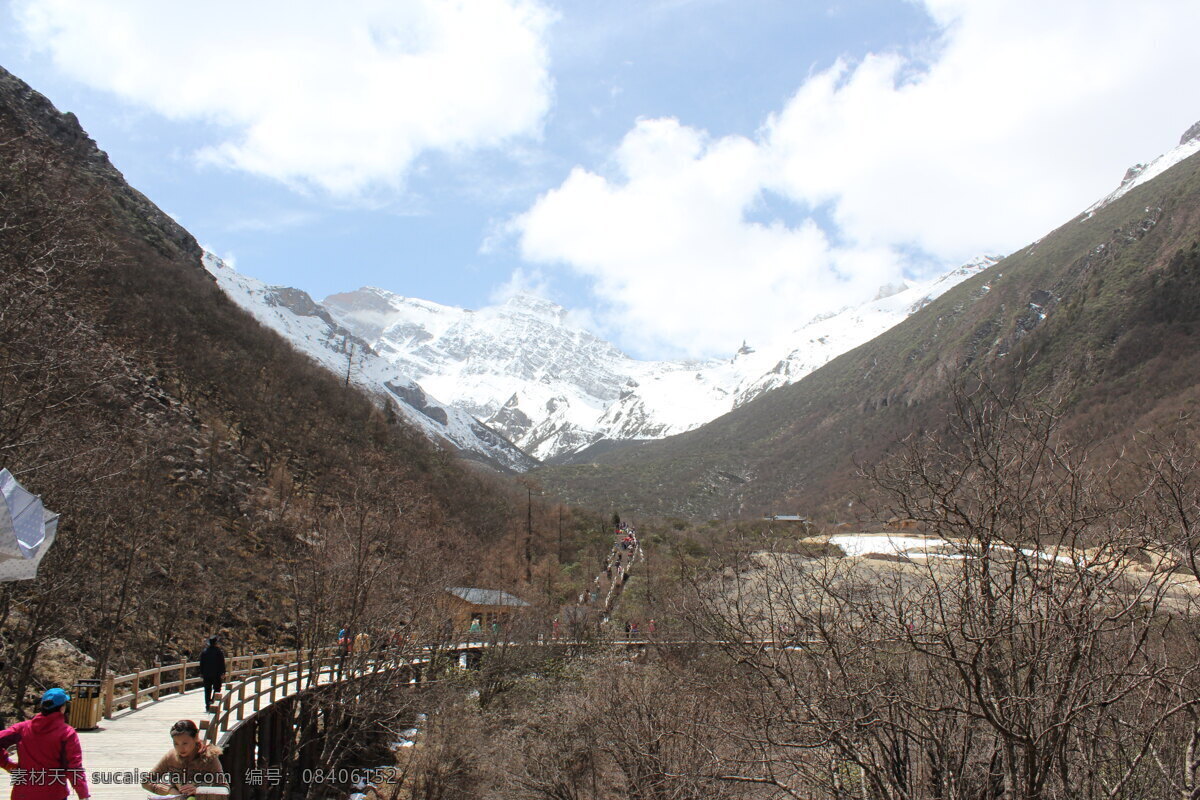 黄龙风光 高清 四川 黄龙 自然景观 山水 绿树 白云 雪宝顶 山水风景