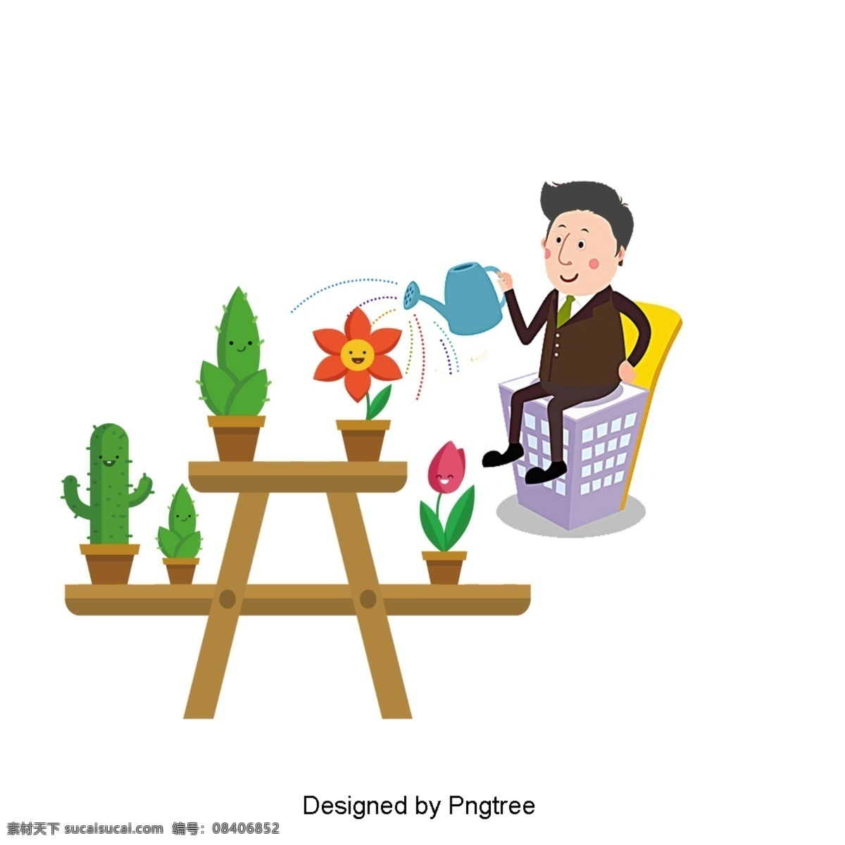卡通 手绘 园丁 简单 风格 植物 创意 图形 画报 工人