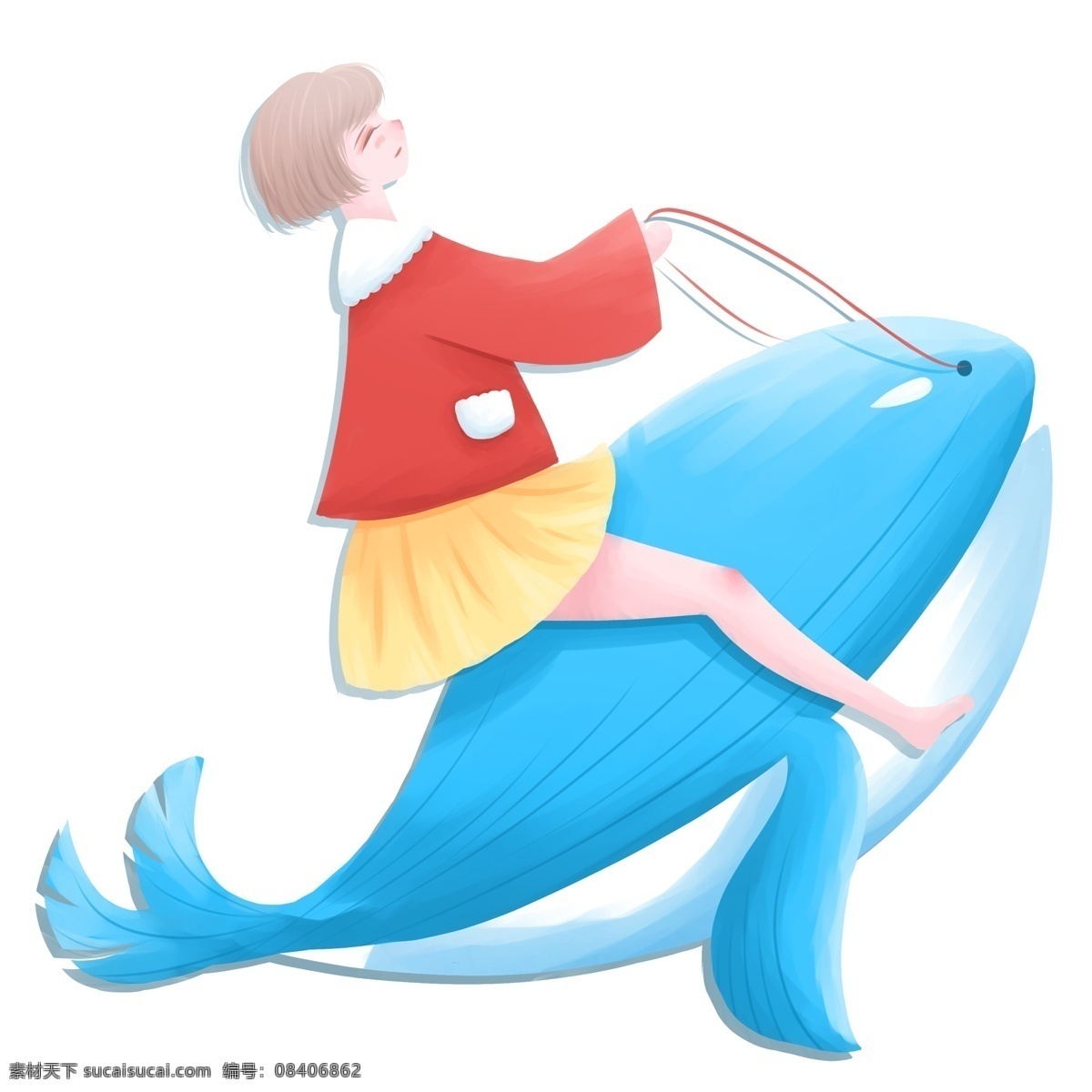 简约 骑 蓝鲸 女孩 透明 人元素 装饰元素 插画元素 骑蓝鲸的女孩
