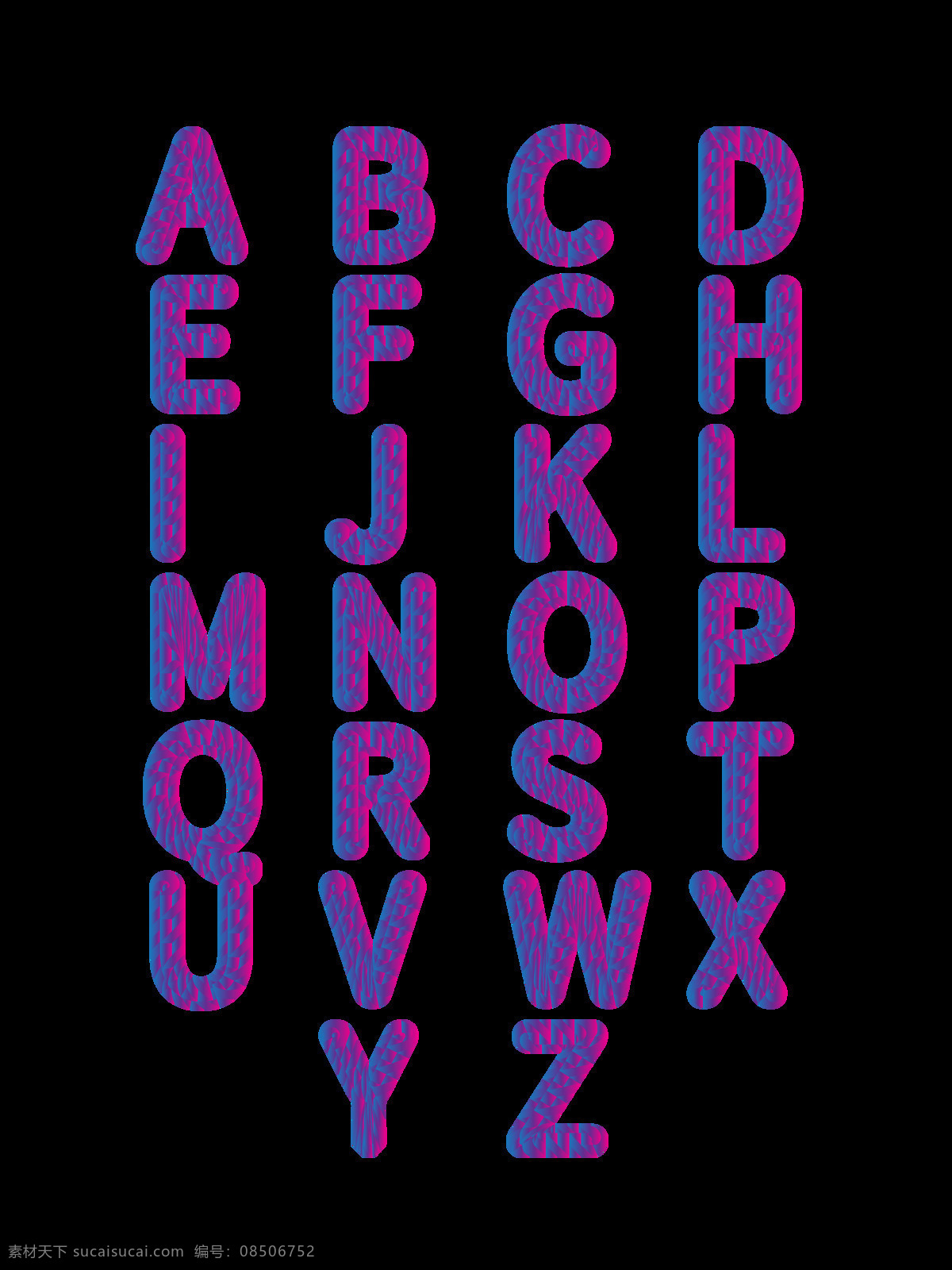 二 十 六 英文 字母 渐变 立体 艺术 字体 二十六字母 英文字母 字母套图 渐变字体 微立体字体
