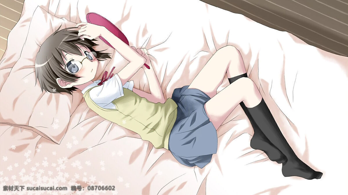 短发 制服 少女 动漫 眼镜 卡通 可爱