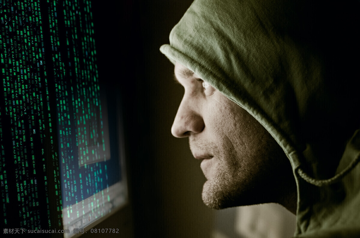 电脑 屏幕 戴 帽子 人物 网络安全 黑客 通讯网络 现代科技