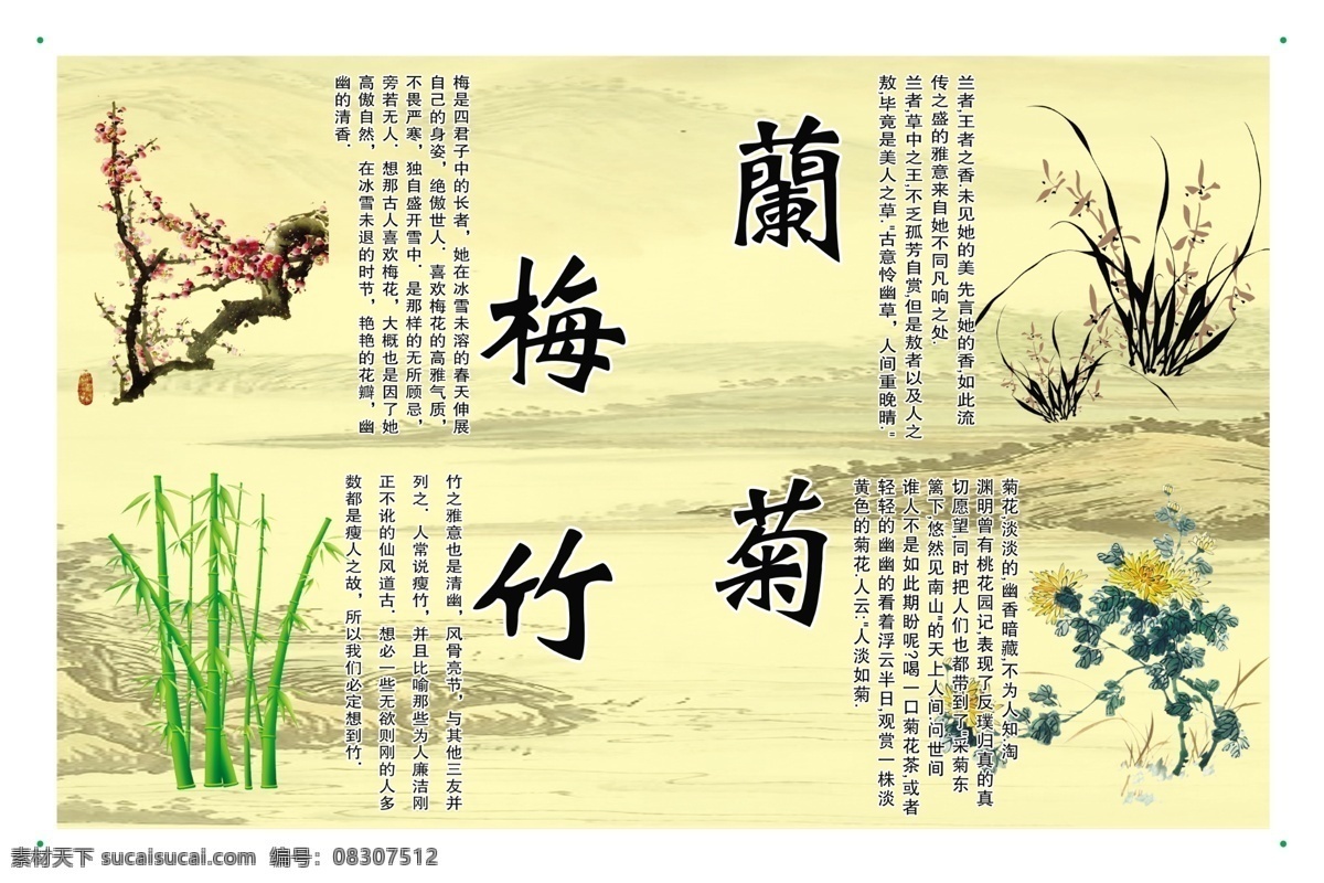 广告设计模板 菊花 兰花 梅花 梅兰竹菊 源文件 竹子 名画介绍 名花介绍 梅花介绍 兰花介绍 竹子介绍 菊花介绍 其他海报设计